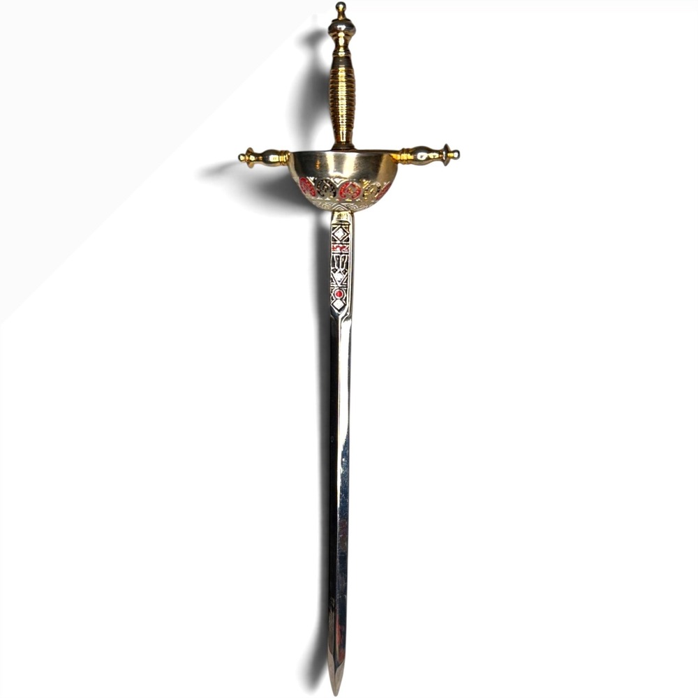 Vintage Toledo Spain Miniature Rapier Sword Letter Opener Damascene Style Hilt